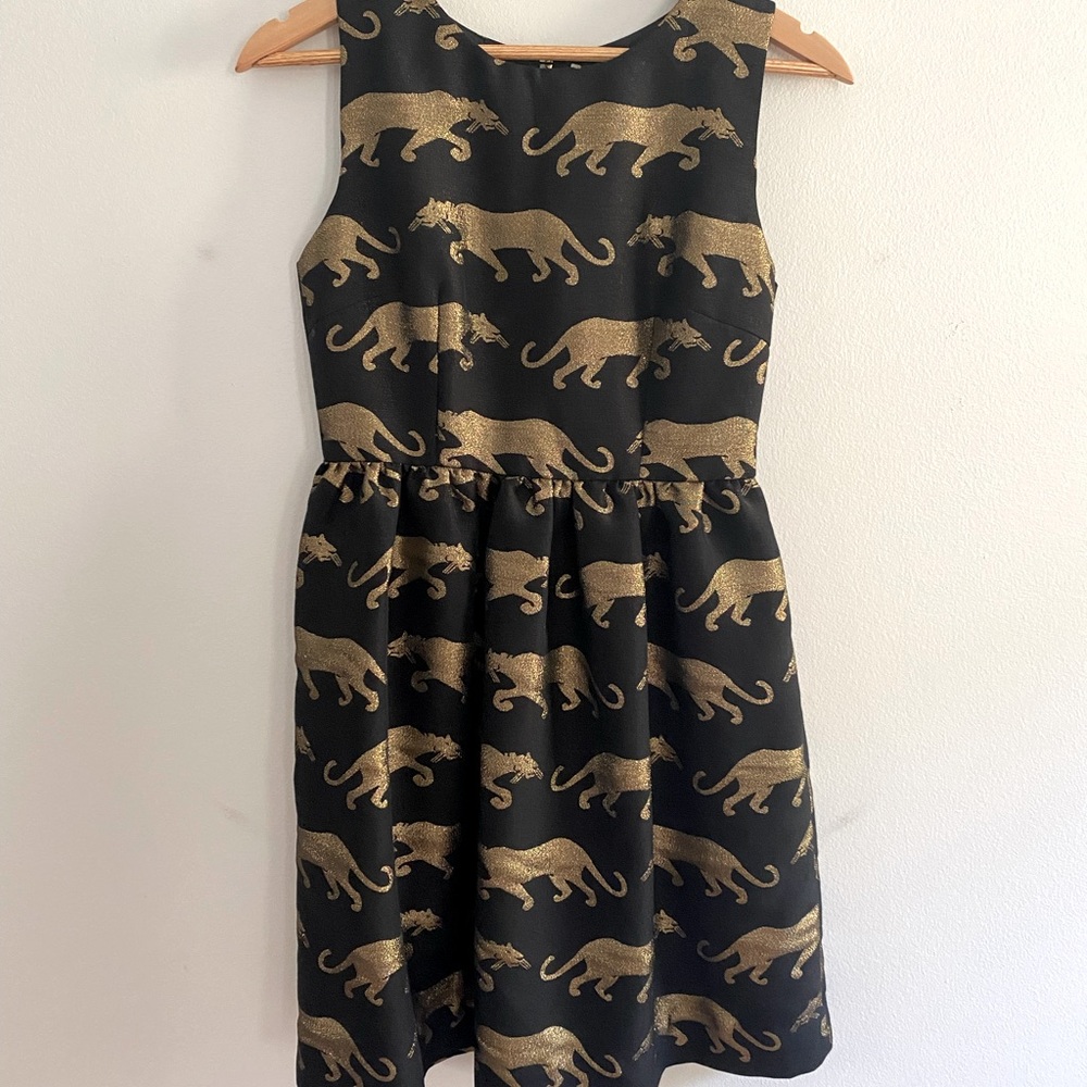 Anthropologie Jaguar Mini Dress Black/Gold Size 2